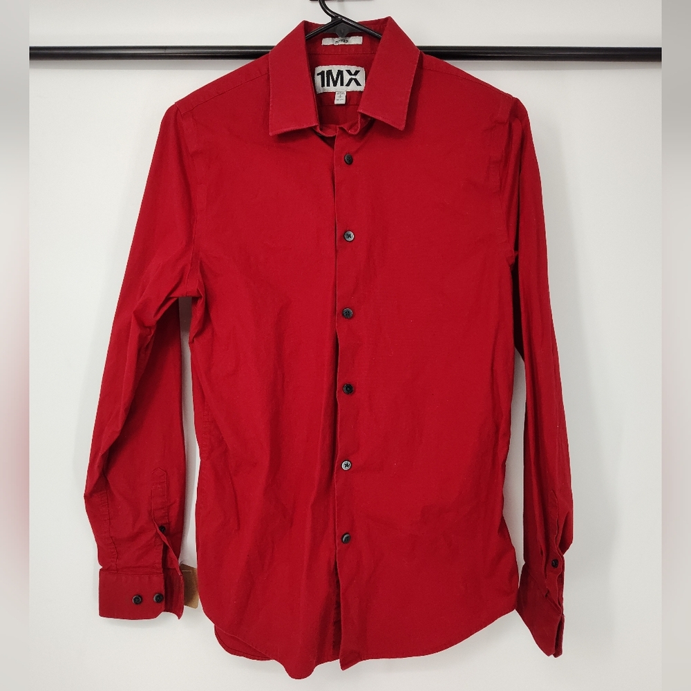 Express 1MX Fitted Men's Red Long-Sleeve Button-Up Dress Shirt Size Small